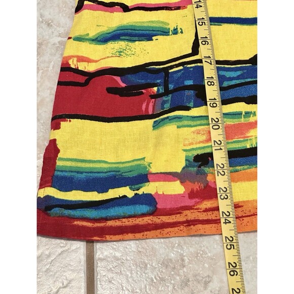 Ali Miles Size PL Multi Abstract Print Button Down Linen Blend Top Art To Wear - Picture 10 of 13